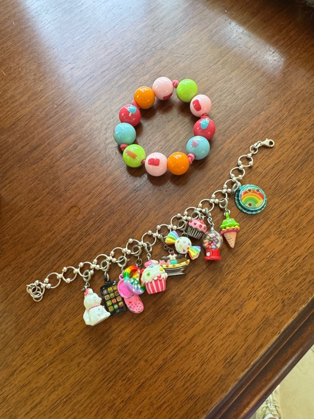 Kids Colorful Bead Bracelet and Charm Bracelet Set - Pink, Orange, Green, Blue